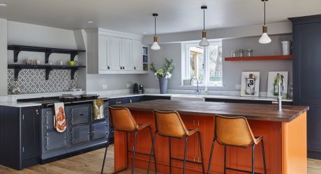 shaker style kitchen with orange island